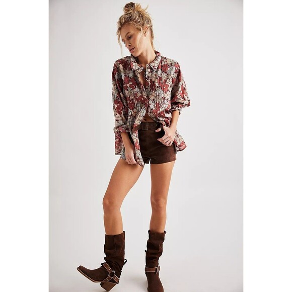 Free People Sienna Floral Printed Tunic Shirt Top Buttondown Cotton S New 281536 - Picture 1 of 8